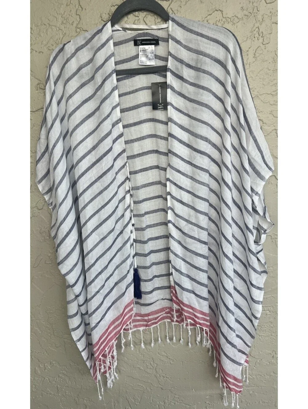 New INC International concepts tassel tie fringe trim highlight Ruana Kimono
